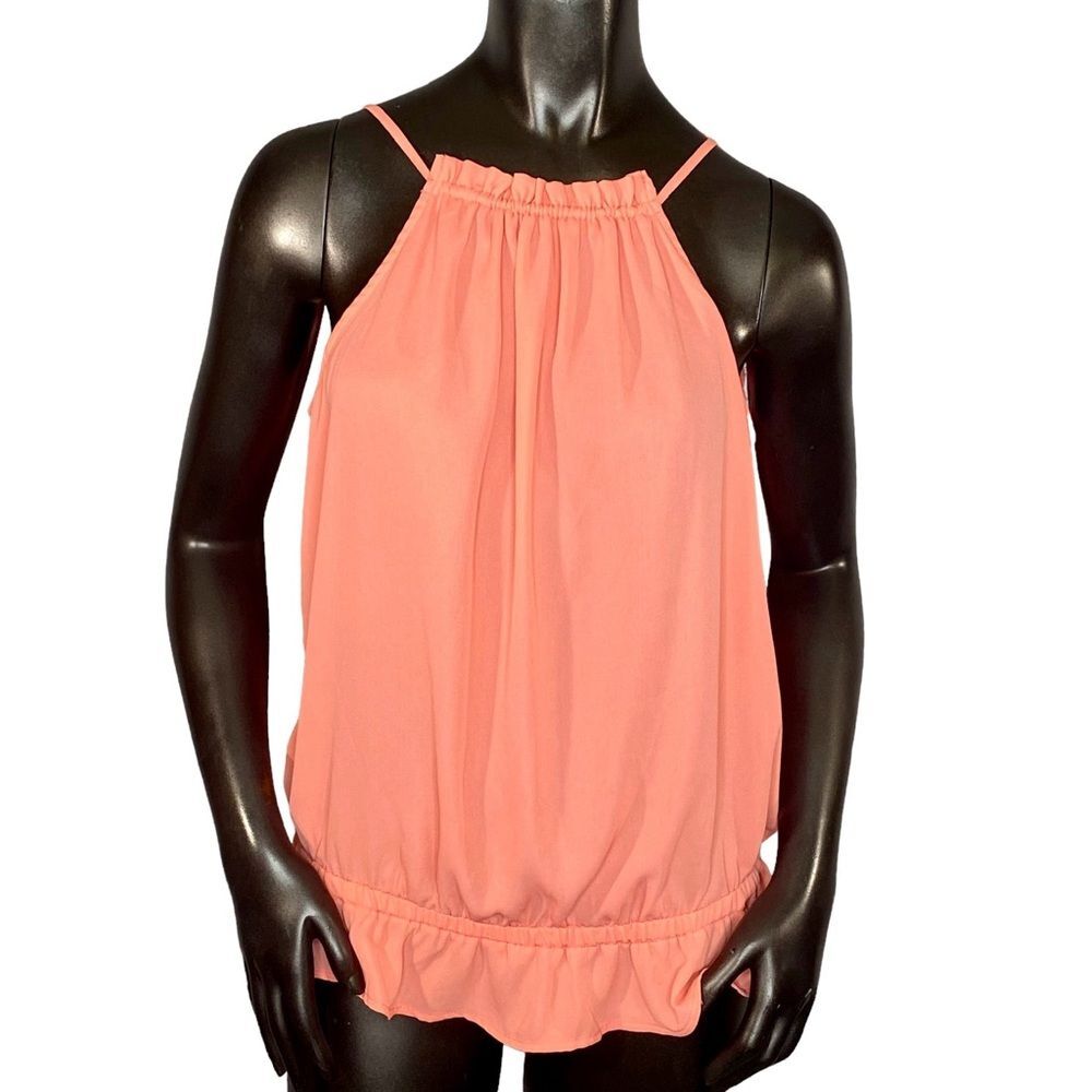 7th Ave Design Studio Blouse Coral Sleeveless Blouse SZ M Peplum Hem Lightweight